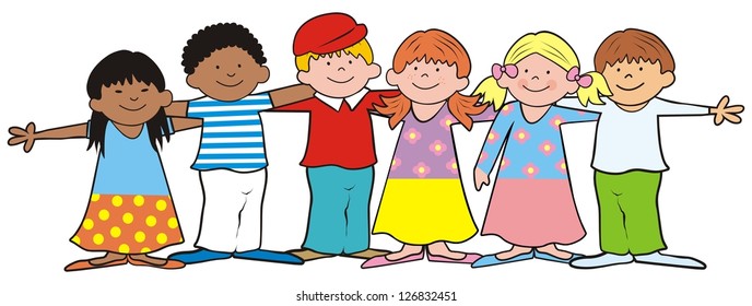 group of children, girlsk and boys, vector icon