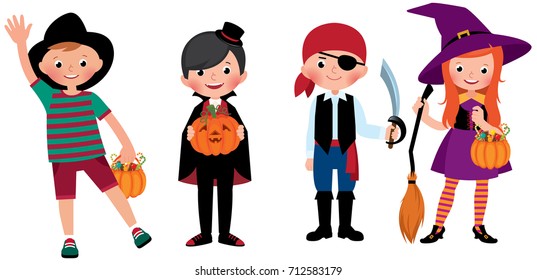 Group Children Halloween Costumes Vector Cartoon Stock Vector (Royalty ...