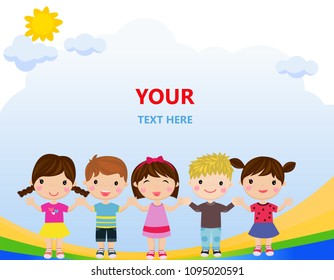 Group of children hand in hand 