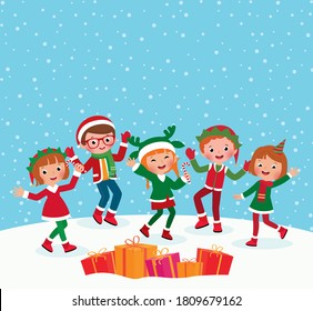 Cartoon Vector Illustration Group Children Christmas Stock Vector ...