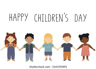 A group of children holding hands. Children's day concept.