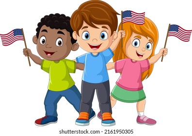 Group of children holding USA flags