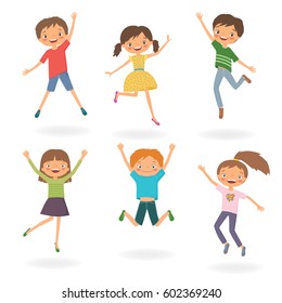 Group of children jumping. Cartoon vector illustration isolated on a white background
