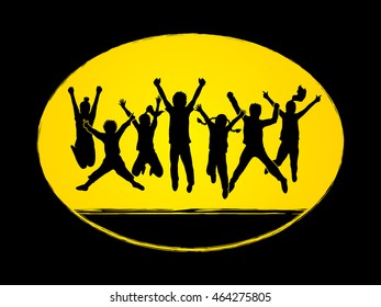 Group of children jumping , Front view graphic vector.