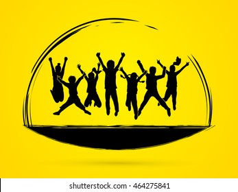 Group of children jumping , Front view graphic vector.