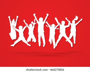 Group of children jumping , Front view graphic vector.