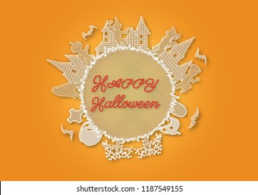 Group of children lace vector are running in halloween night.Children silhouette on black background.Trick or treat lace art highly detailed in line art style.