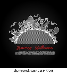 Group of children lace vector are running in halloween night.Children silhouette on black background.Trick or treat lace art highly detailed in line art style.