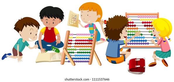A Group of Children Learning illustration