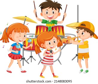 Group of children music band illustration