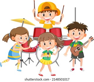 Group of children music band illustration