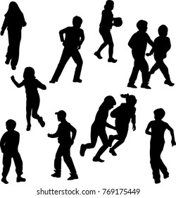 Group of children on the move silhouettes