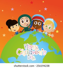 a group of children on an orange background with text, our planet and stars