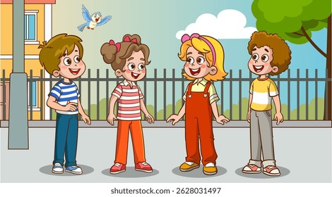 group of children in the park talking.vector illustration of children chatting
