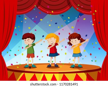 Group of children perform on stage illustration