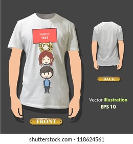 Group of children with placard printed on a shirt. Vector design.