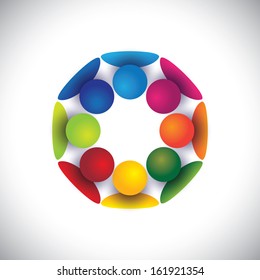 Group of children playing in circle or people community vector. The graphic can also represent concepts like employees unity, workers union, executives meeting, friendship, team work and team spirit