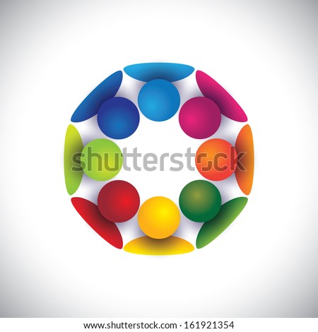 Group of children playing in circle or people community vector. The graphic can also represent concepts like employees unity, workers union, executives meeting, friendship, team work and team spirit
