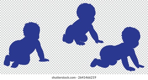  Group of Children Playing and Crawling in Black Silhouette Style eps 10