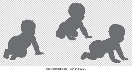  Group of Children Playing and Crawling in Black Silhouette Style eps 10