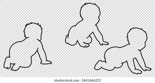  Group of Children Playing and Crawling in Black Silhouette Style eps 10