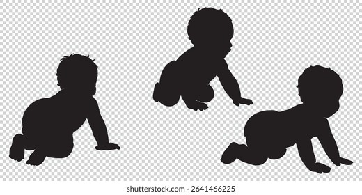  Group of Children Playing and Crawling in Black Silhouette Style eps 10