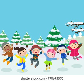 Group of children playing in snow