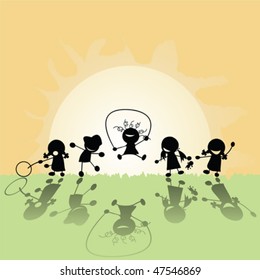 Group of children playing in the sun