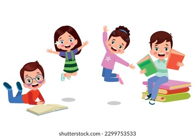 A group of children reading books and reading books