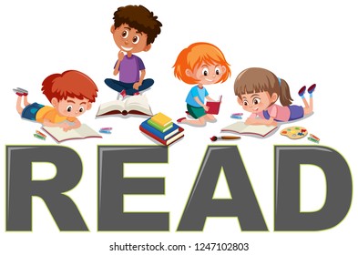 Group of children reading illustration