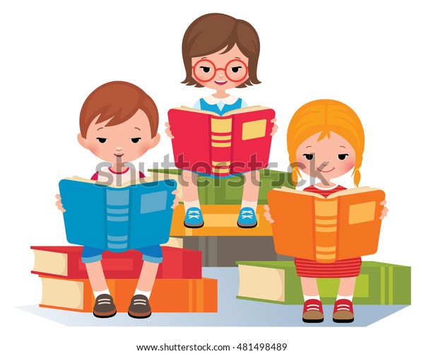 Group Children Reading Sitting On Pile Stock Vector (Royalty Free ...