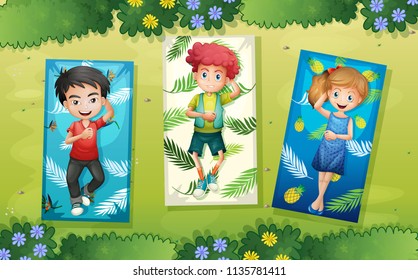 A group of children relaxing at the park illustration