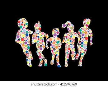 Group of children running, Front view designed using colorful halftone graphic vector.