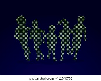 Group of children running, Front view designed using dots pattern graphic vector.