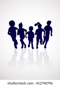 Group of children running , Front view graphic vector.