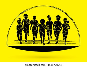 Group of Children running together cartoon graphic vector