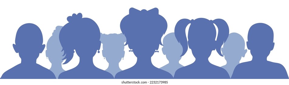 Group of children, silhouette. Vector illustration