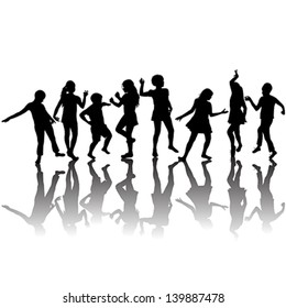 Group of children silhouettes dancing