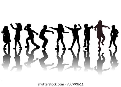 Group of children silhouettes dancing