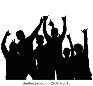 Group of Children Silhouettes with Raised Hands and Gestures Against White Background