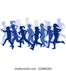 Group of children silhouettes running