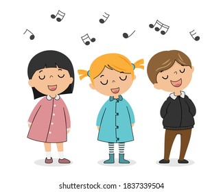 Grupo de niños cantando. Vector aislado