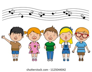 group of children singing. Vector isolated