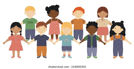 Group Children Standing Holding Hands Stock Vector (Royalty Free ...