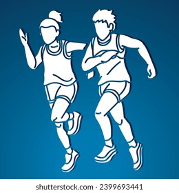 Gruppe von Kindern beginnt, Runner Action Jogging zusammen Cartoon Sport Grafik-Vektorgrafik-Vektorgrafik