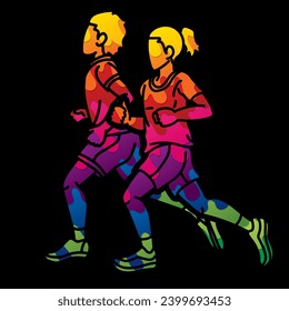 Group of Children Start Running Runner Action Jogging Together Cartoon Sport Graphic Vector