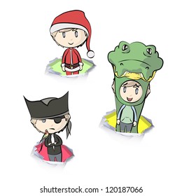 Group of children with their costumes. Vector design.