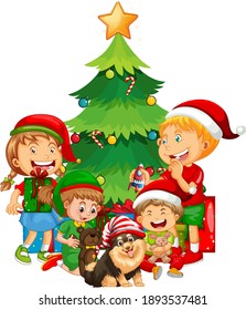 Group Children Their Dog Wearing Christmas Stock Vector (Royalty Free ...