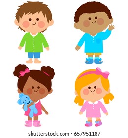 Group of children in their pajamas. Vector illustration