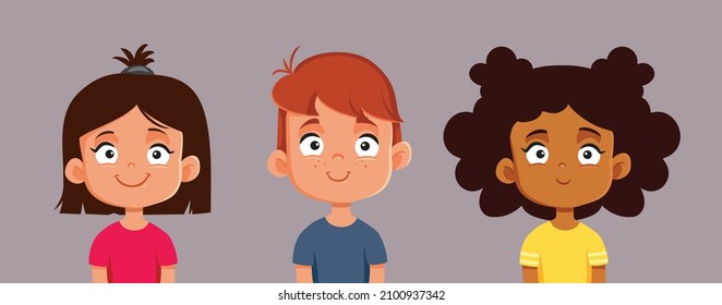 
Group of Children Vector Cartoon Portrait Style Illustration. Kids of different ethnicity smiling together forming friendships
